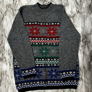 Vintage Snowflake Barrel Neck Sweater Crick Lane Sz Med Lg Cozy Bright Colorful
